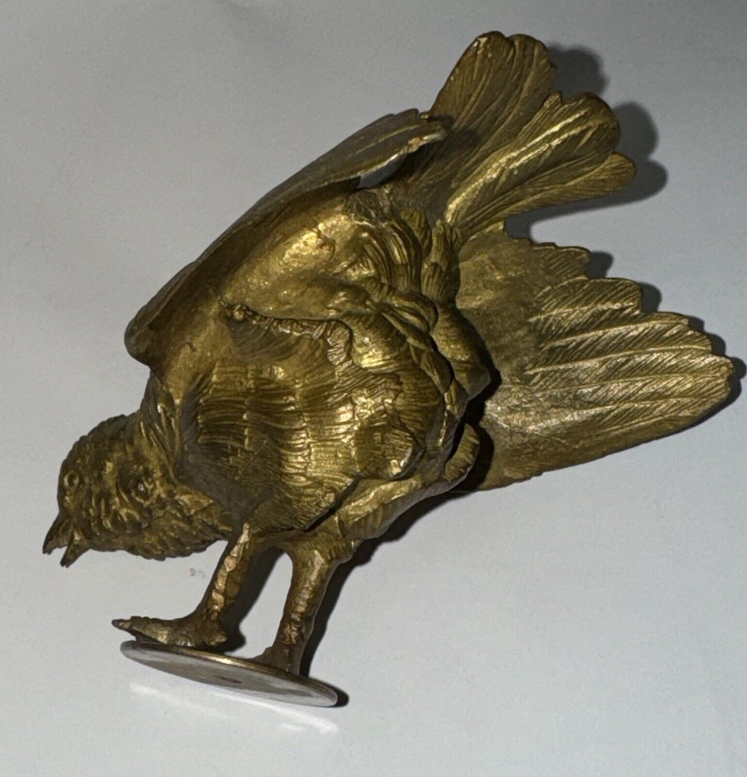 Vintage Charming Bronze Figure Of Smaller Bird Looking For Food c 1920