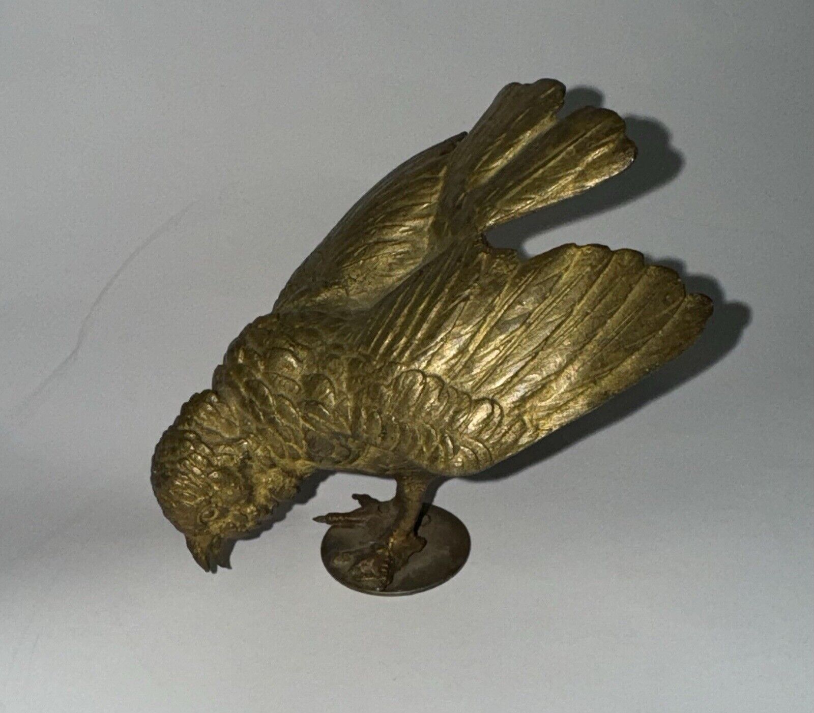 Vintage Charming Bronze Figure Of Smaller Bird Looking For Food c 1920