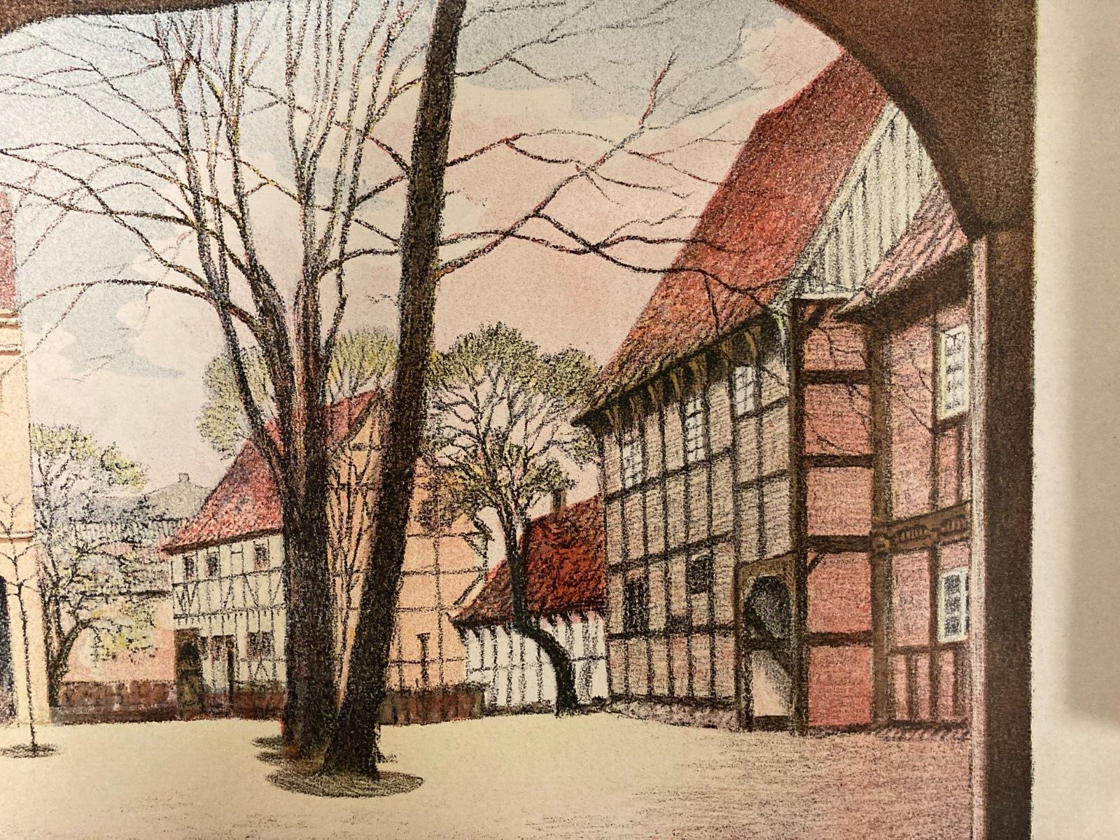 Thorvald Jørgensen (1867-1946) Mønstergaarden Odense Cityscape Etching 36x26 cm