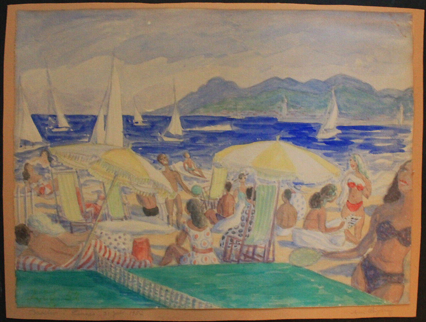 Anni Loegstrup watercolor Female artist French Beach scenery Cannes 1952