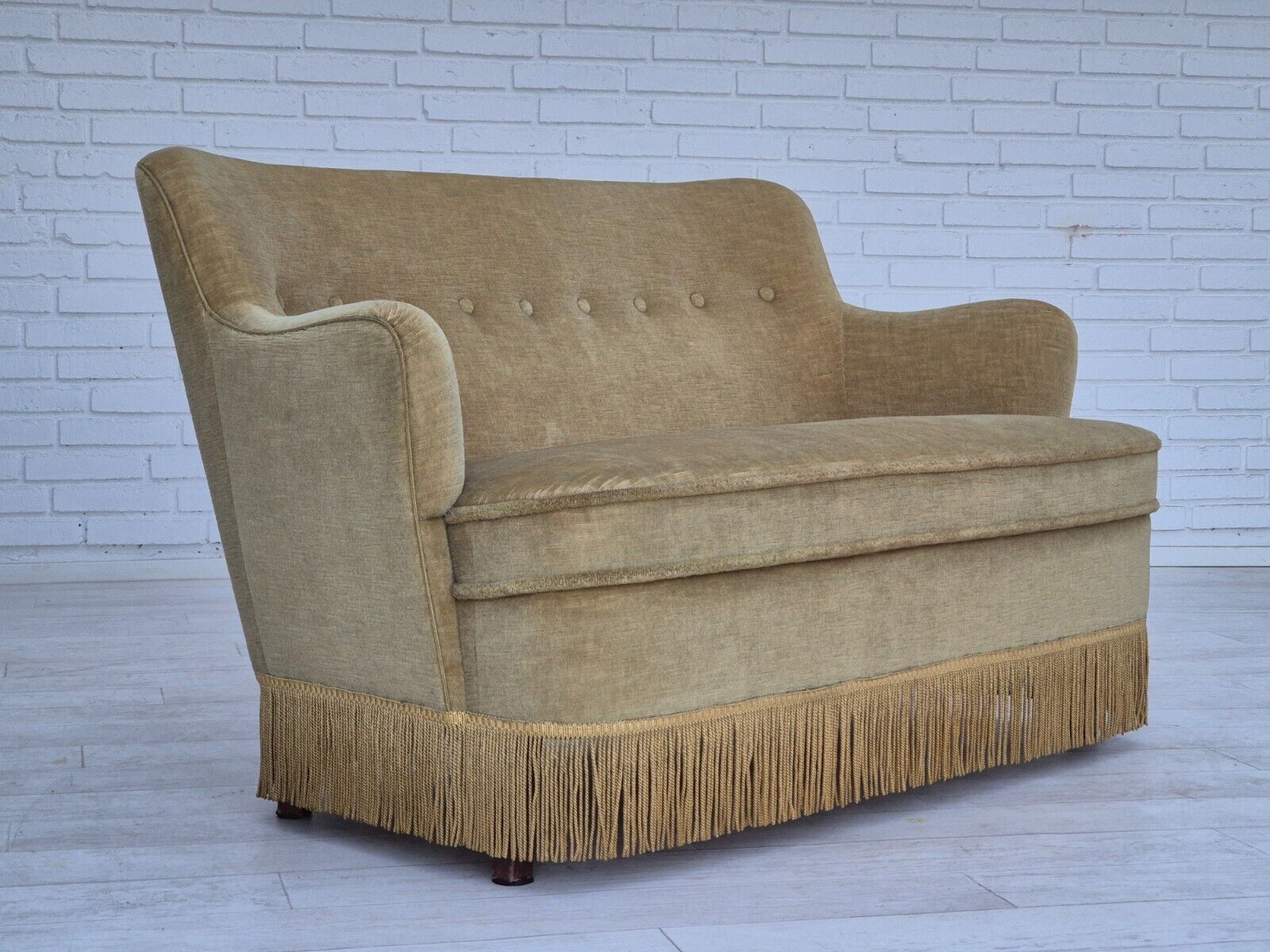 1970s Danish 2 seater sofa original condition green furniture velour