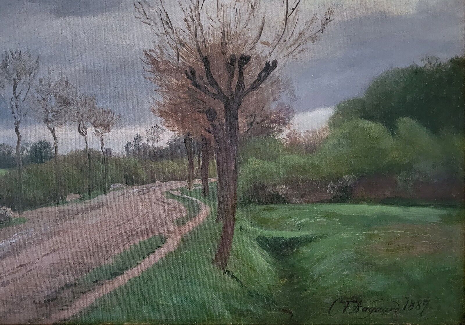 Antique oil painting CF Aagaard(1933-1895):”Country road”(1887)