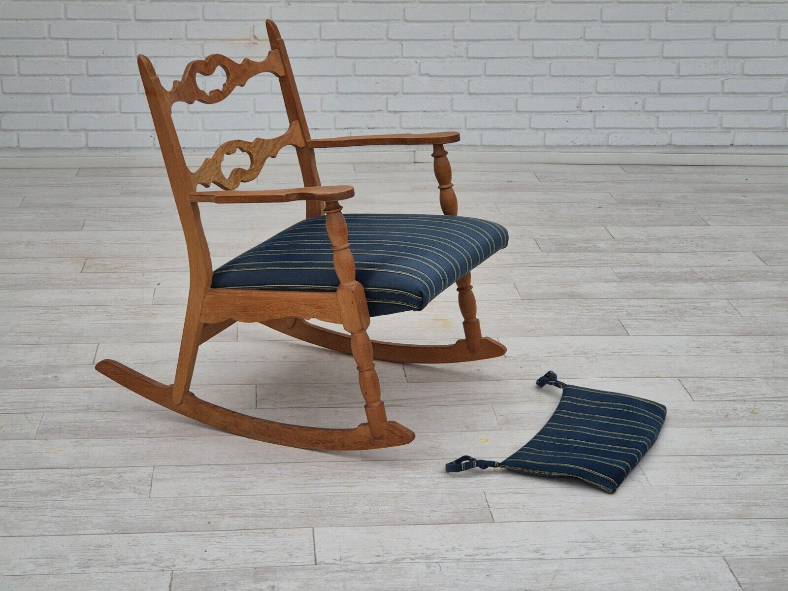 1970s Danish design oak wood rocking chair with footstool furniture wool