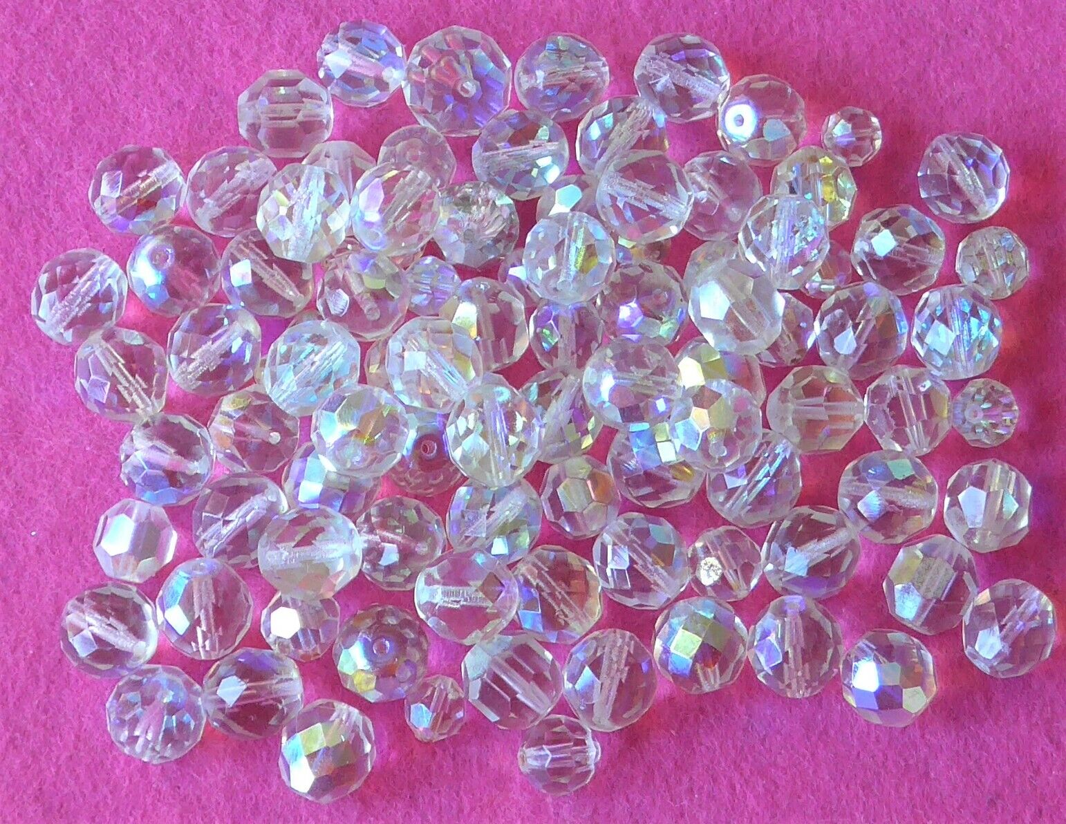 85+ vintage faceted CLEAR AURORA BOREALIS or CARNIVAL GLASS beads 5 - 14 mm (23)