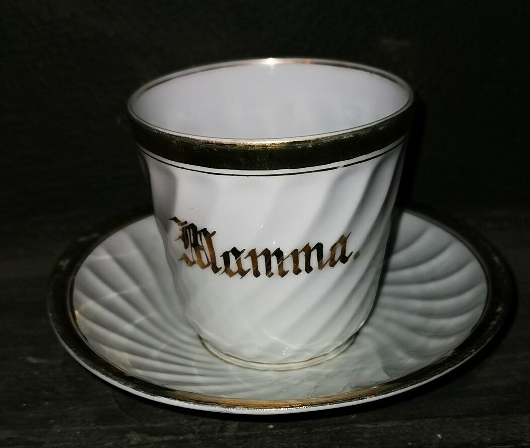 Big old rare porcelain tea or coffee cup and saucer from Porsgrund Norway c 1900