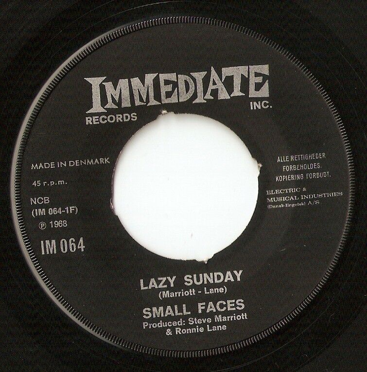 SMALL FACES LAZY SUNDAY DANISH 45RPM 7" 1968 MOD FREAKBEAT PSYCH GARAGE MARRIOTT