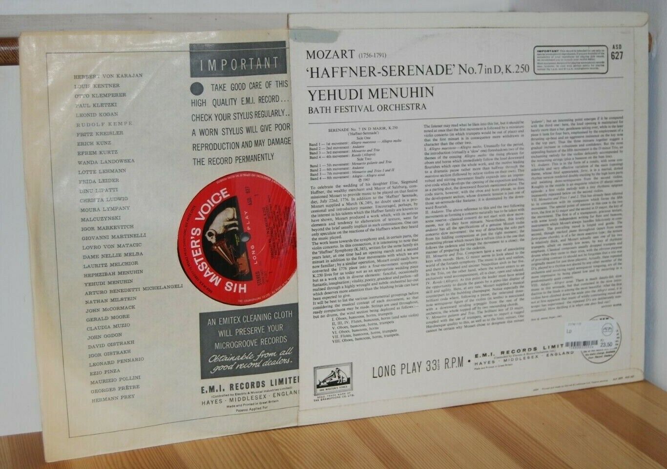 ASD 627 MOZART Yehudi Menuhin Haffner Serenade HMV STEREO