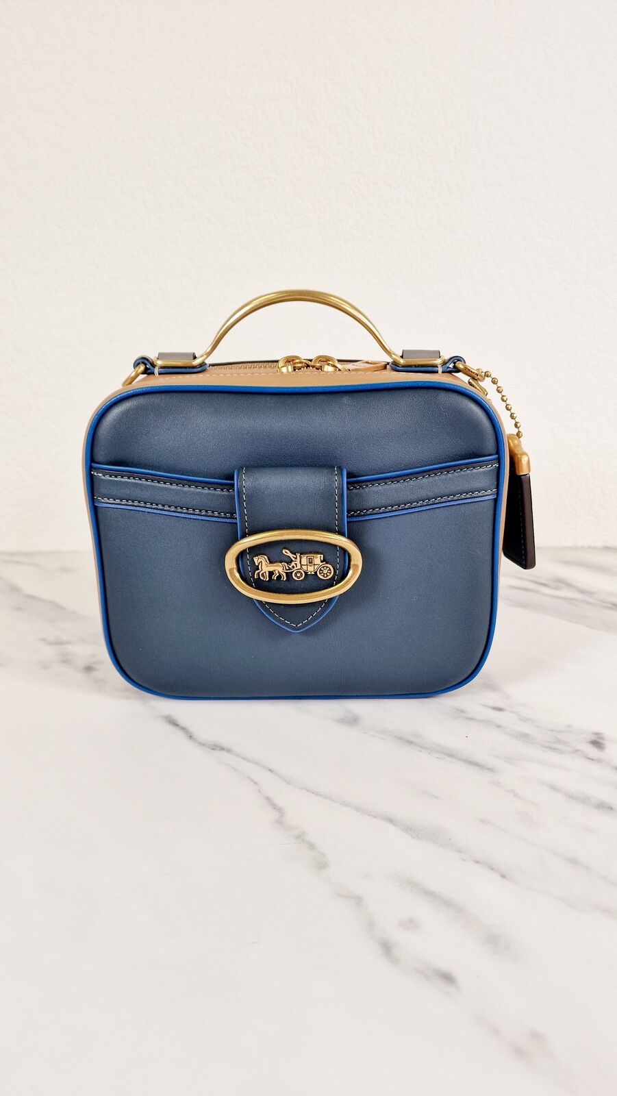 Coach 1941 Riley Lunchbox Bag Dark Denim Blue Colorblock Tophandle Crossbody 704