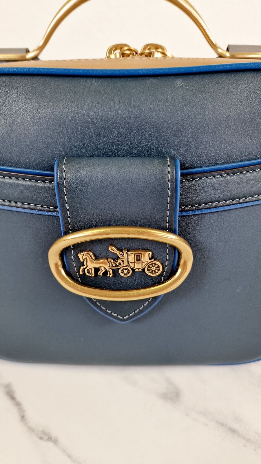 Coach 1941 Riley Lunchbox Bag Dark Denim Blue Colorblock Tophandle Crossbody 704