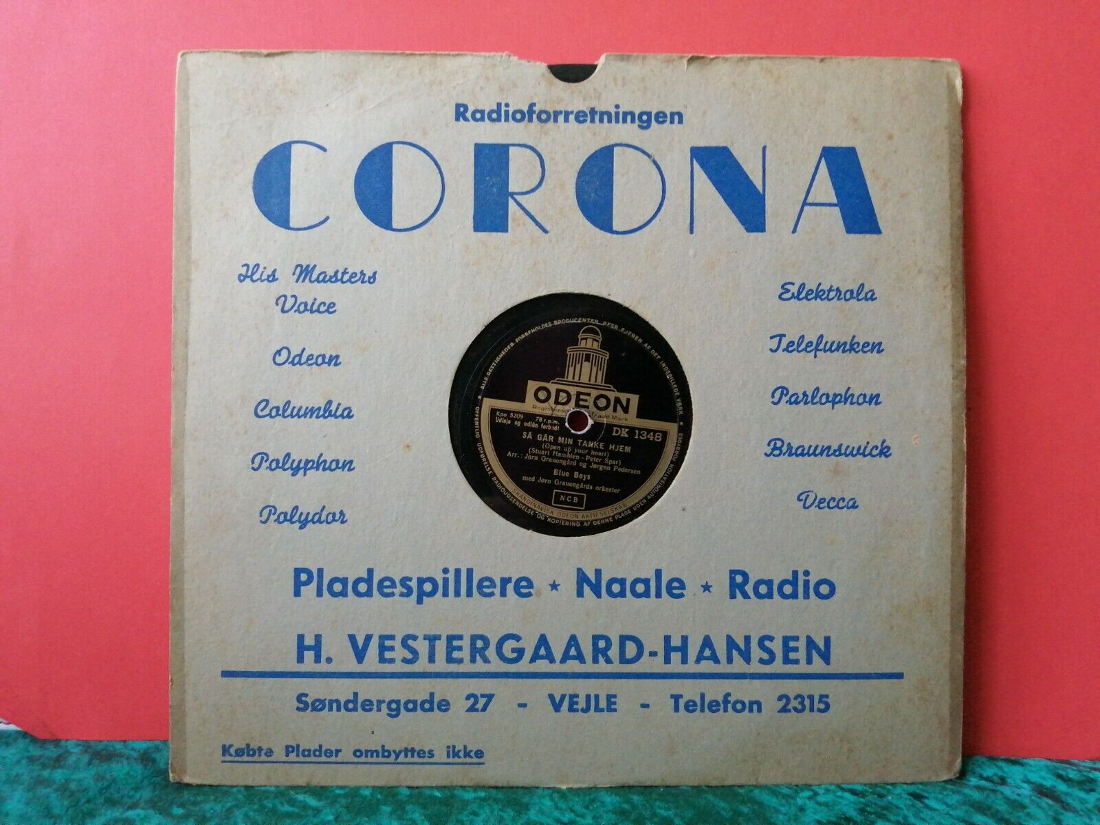 78 rpm shellacBLUE BOYSSå Går Mine Tanker Hjem/Hik ! Danish entertainers