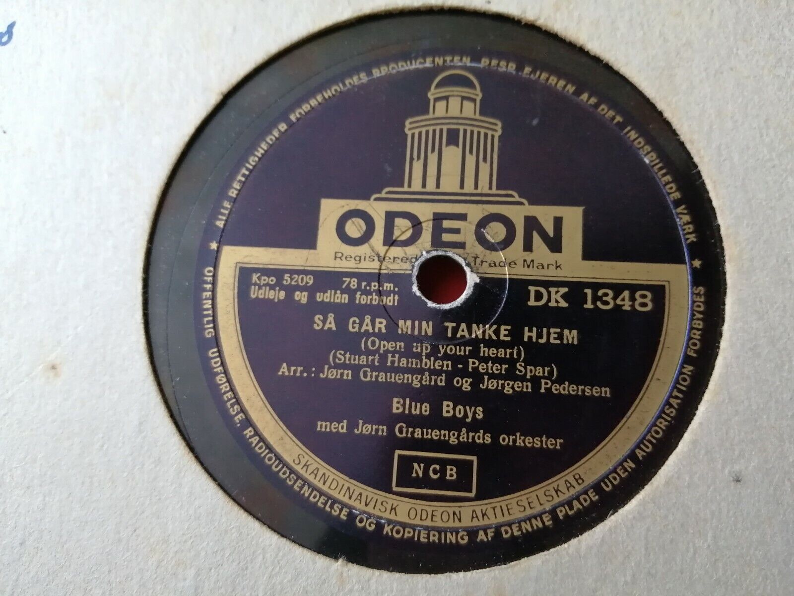 78 rpm shellacBLUE BOYSSå Går Mine Tanker Hjem/Hik ! Danish entertainers