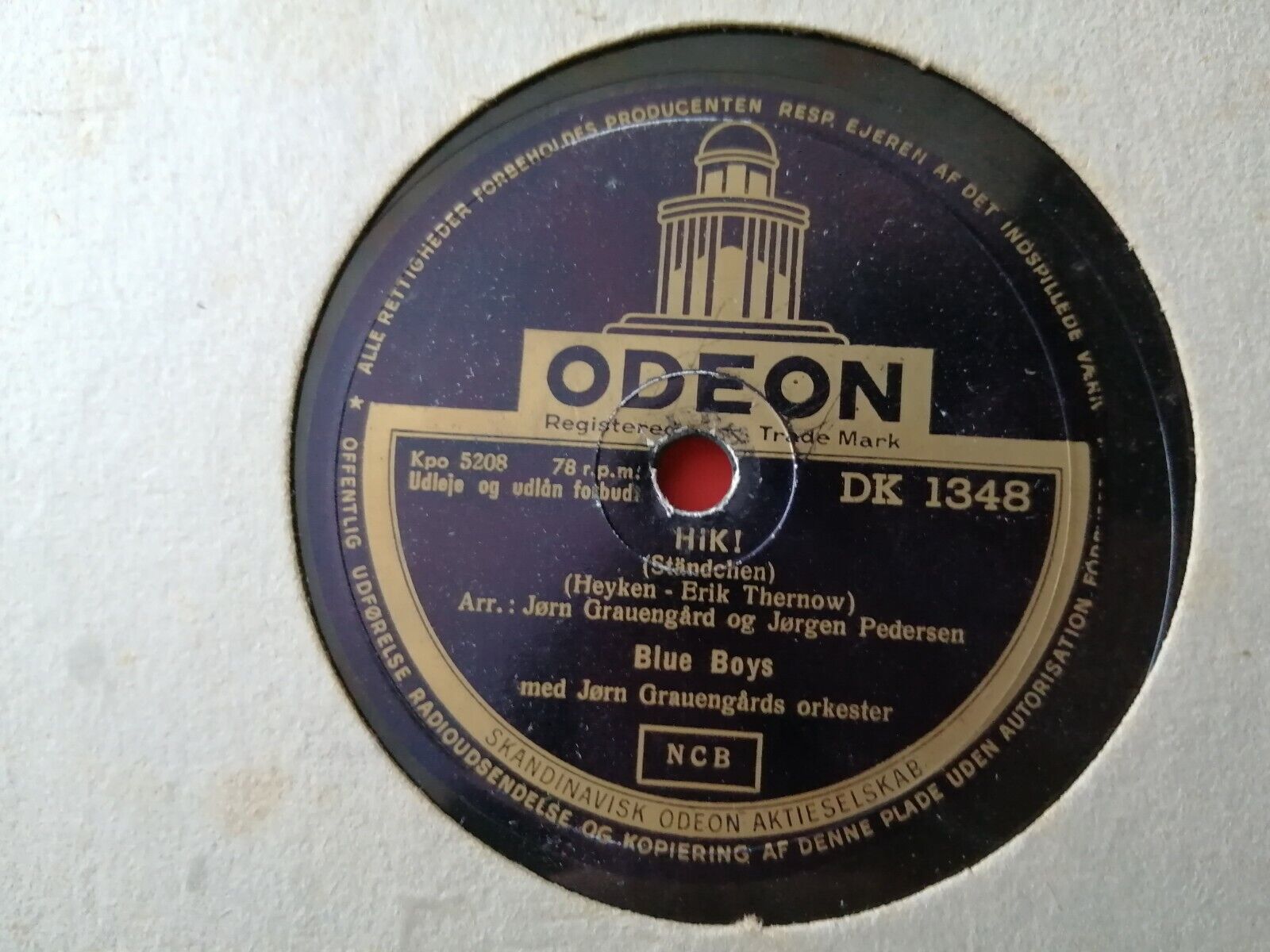 78 rpm shellacBLUE BOYSSå Går Mine Tanker Hjem/Hik ! Danish entertainers