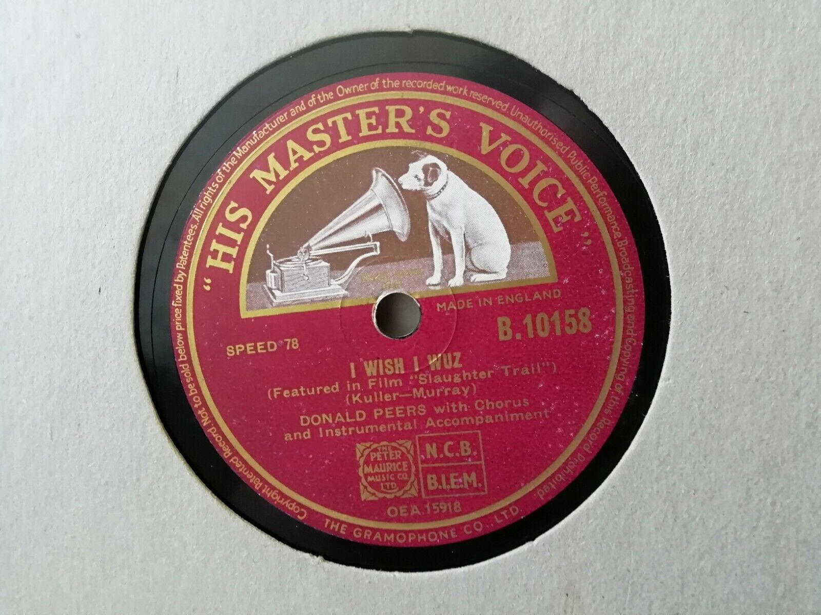 78 rpmDONALD PEERSColdCold Heart/I Wish I Wuz His Master's Voice