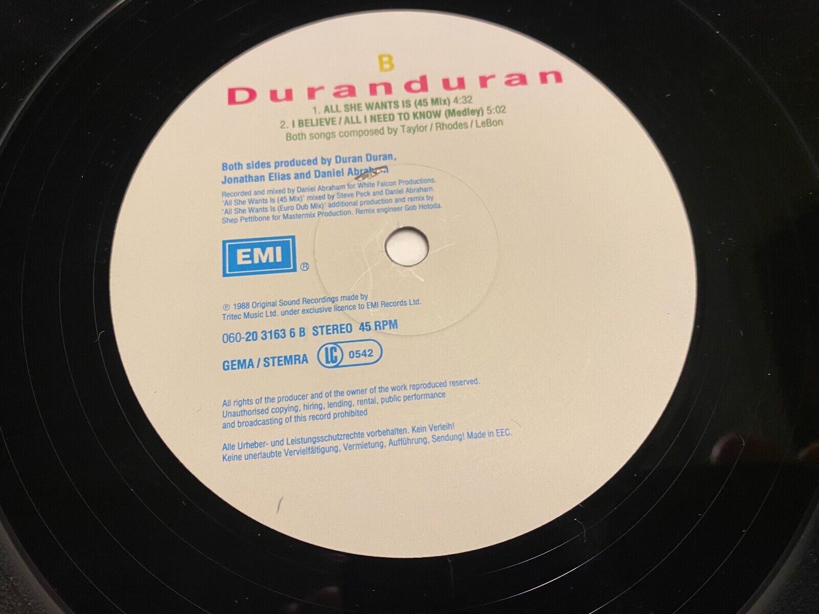 DURAN DURAN "ALL THAT SHE WANT´S IS" 1988 3 TRACK DUTCH PRESS EMI RECORDS REMIX*