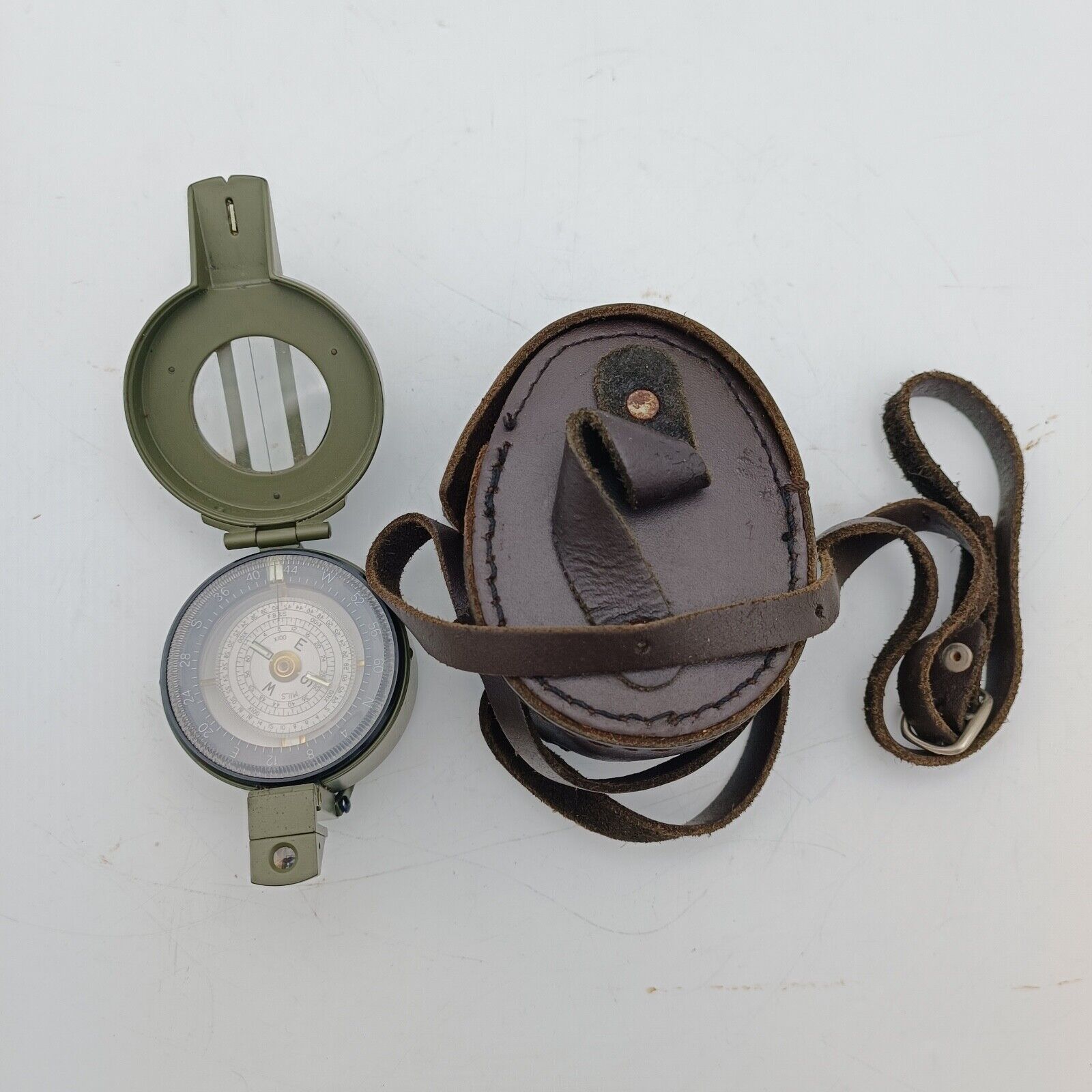 FRANCIS BARKER M-88 Prismatic Military Compass M88 Mils Olive Drab w/ Leather Ca