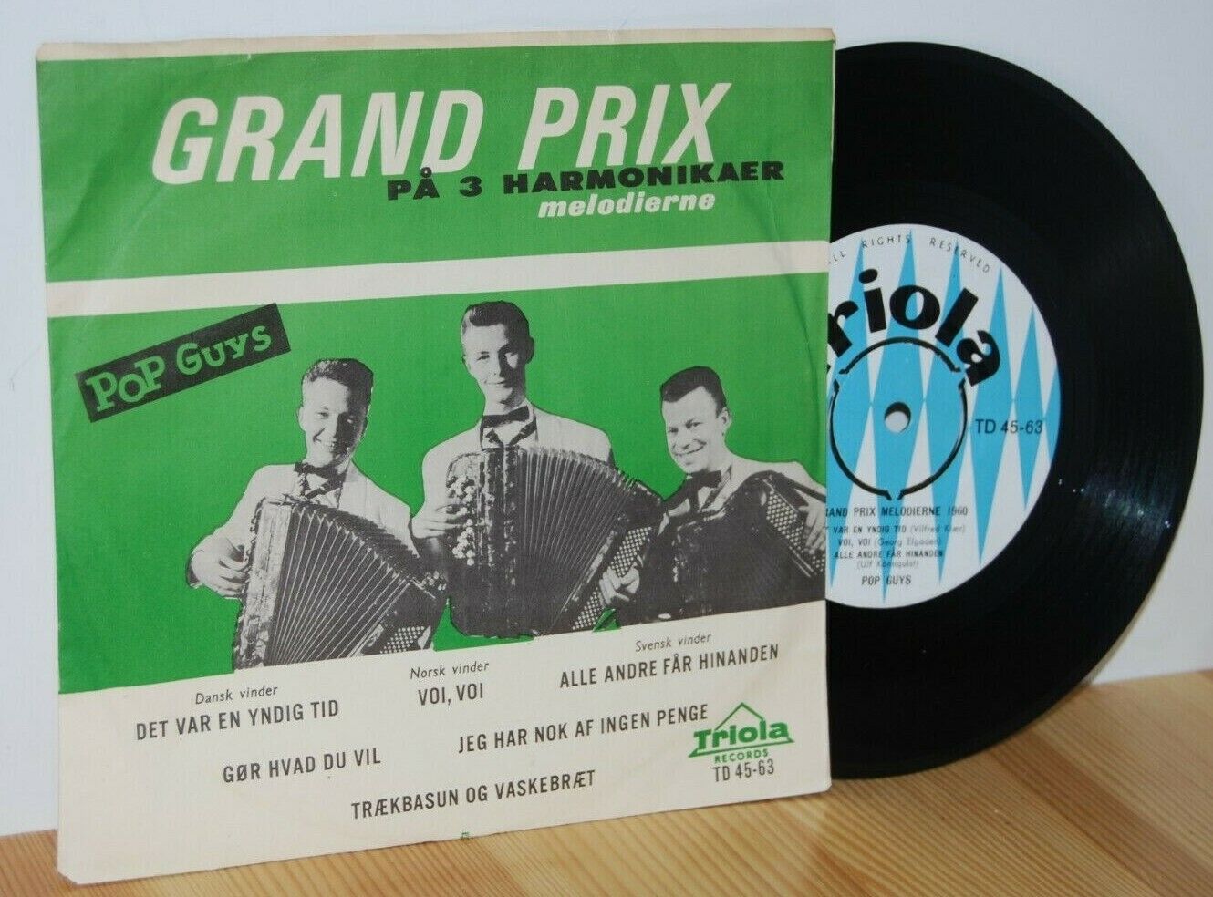 POP GUYS Grand Prix På 3 Harmonikaer Danish PS Picture Sleeve 45