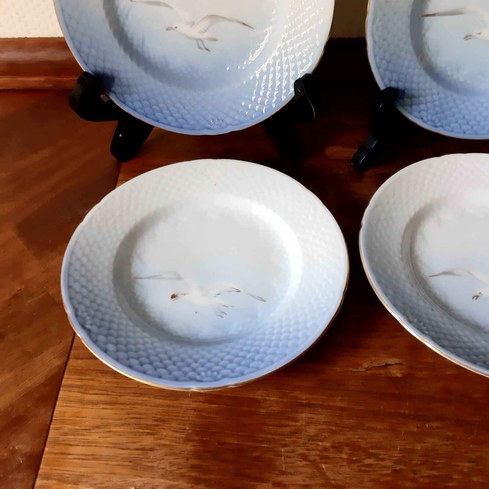 4 Cake Plates 1948-1952 SEAGULL w GOLD Bing  Grondahl Royal Copenhagen Fact 1