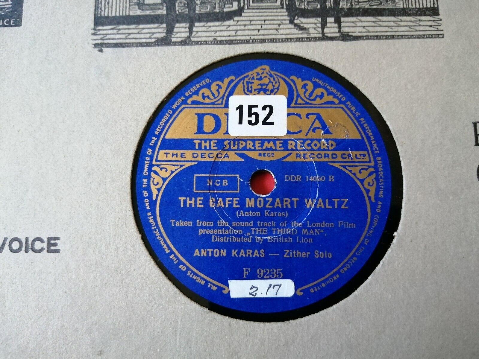 78 rpmANTON KARAS on zitherThe HARRY LIME Theme/The Cafe Mozart Waltz1949