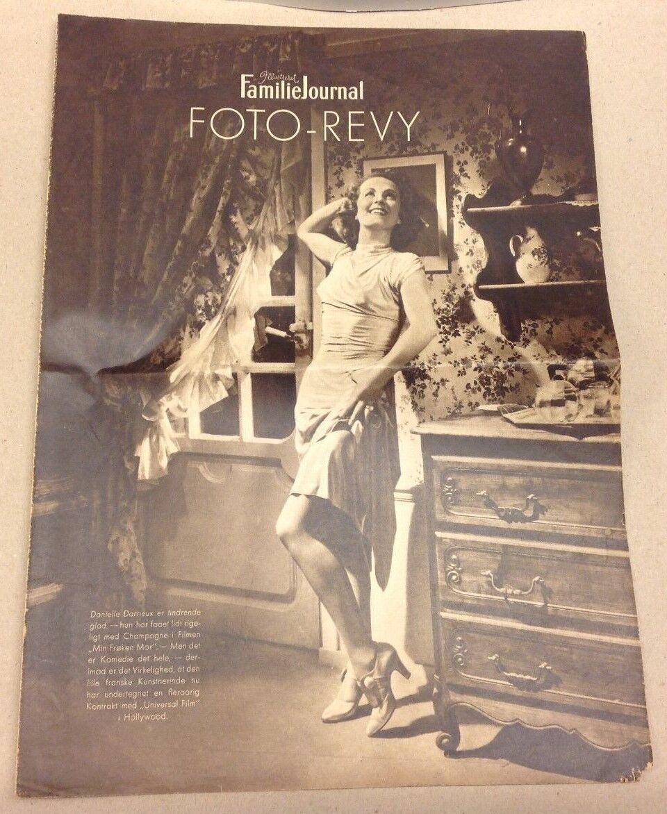 Danielle Darrieux Portrait Front Cover Vintage Old 1930s Danish Magazine Pages