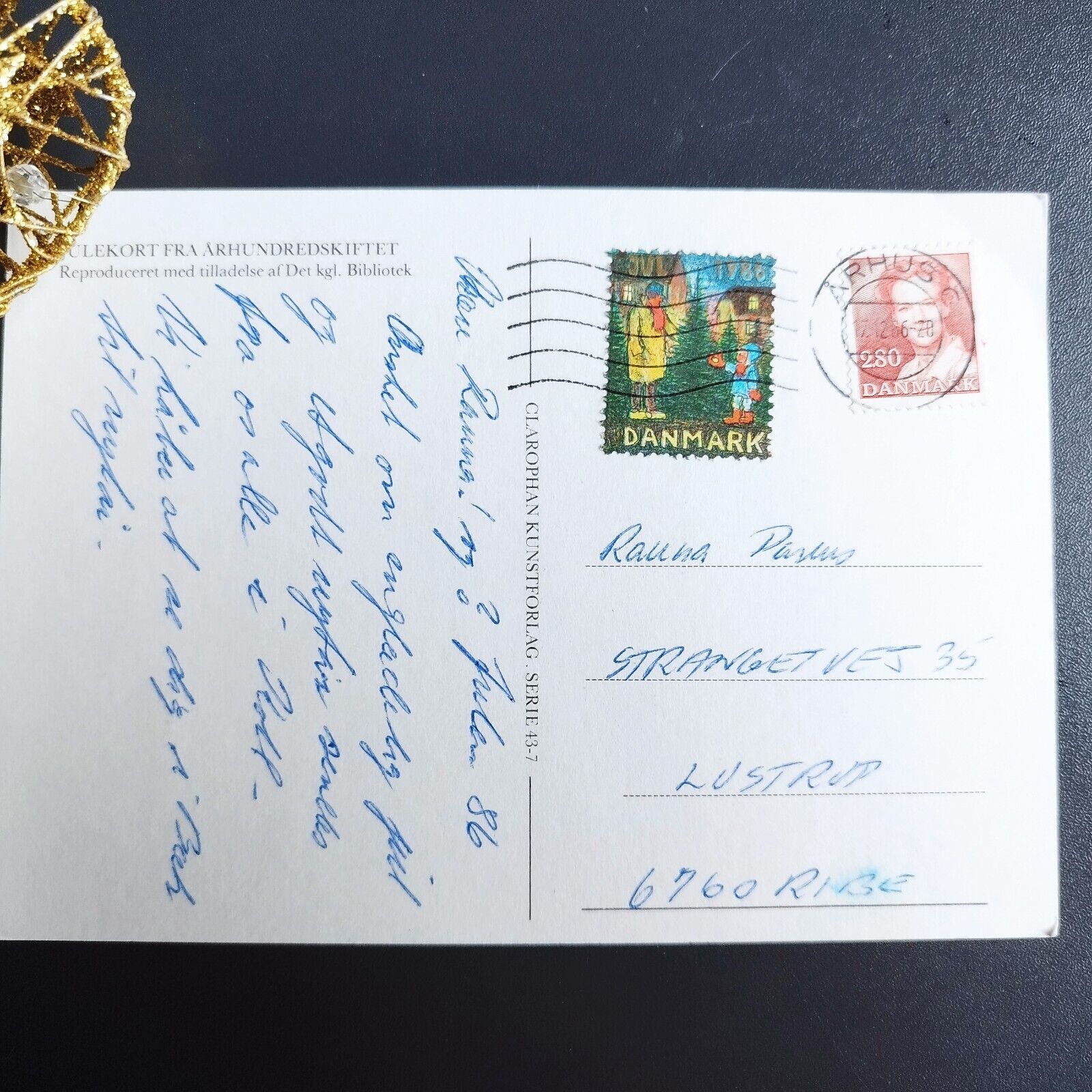 Vintage and collectible Danish Christmas card Posted  1986 ( no X78 )