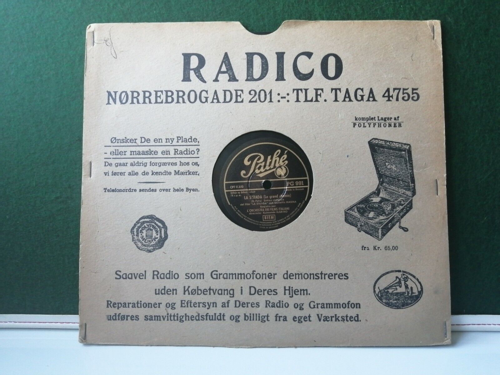 78 rpm shellacL'Orchestra Dei Films Italiani LA STRADA  Pathé PG 991 Good +