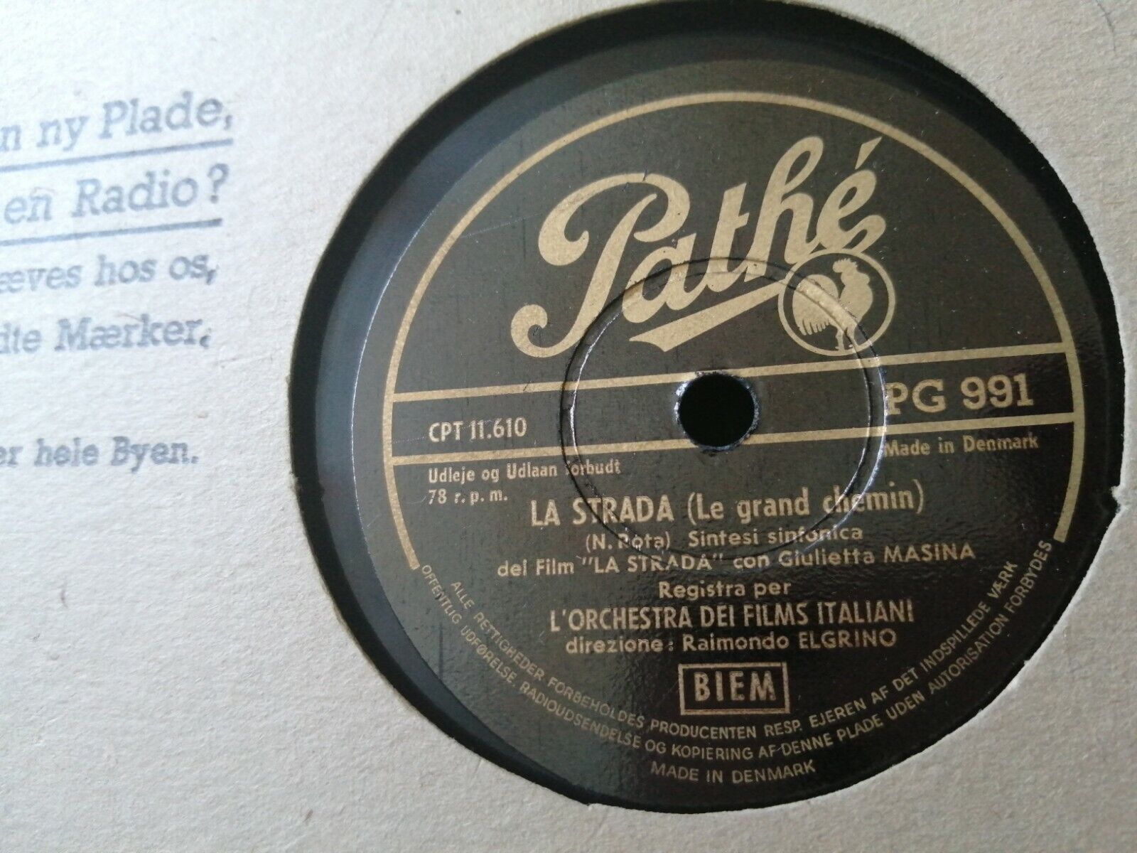 78 rpm shellacL'Orchestra Dei Films Italiani LA STRADA  Pathé PG 991 Good +