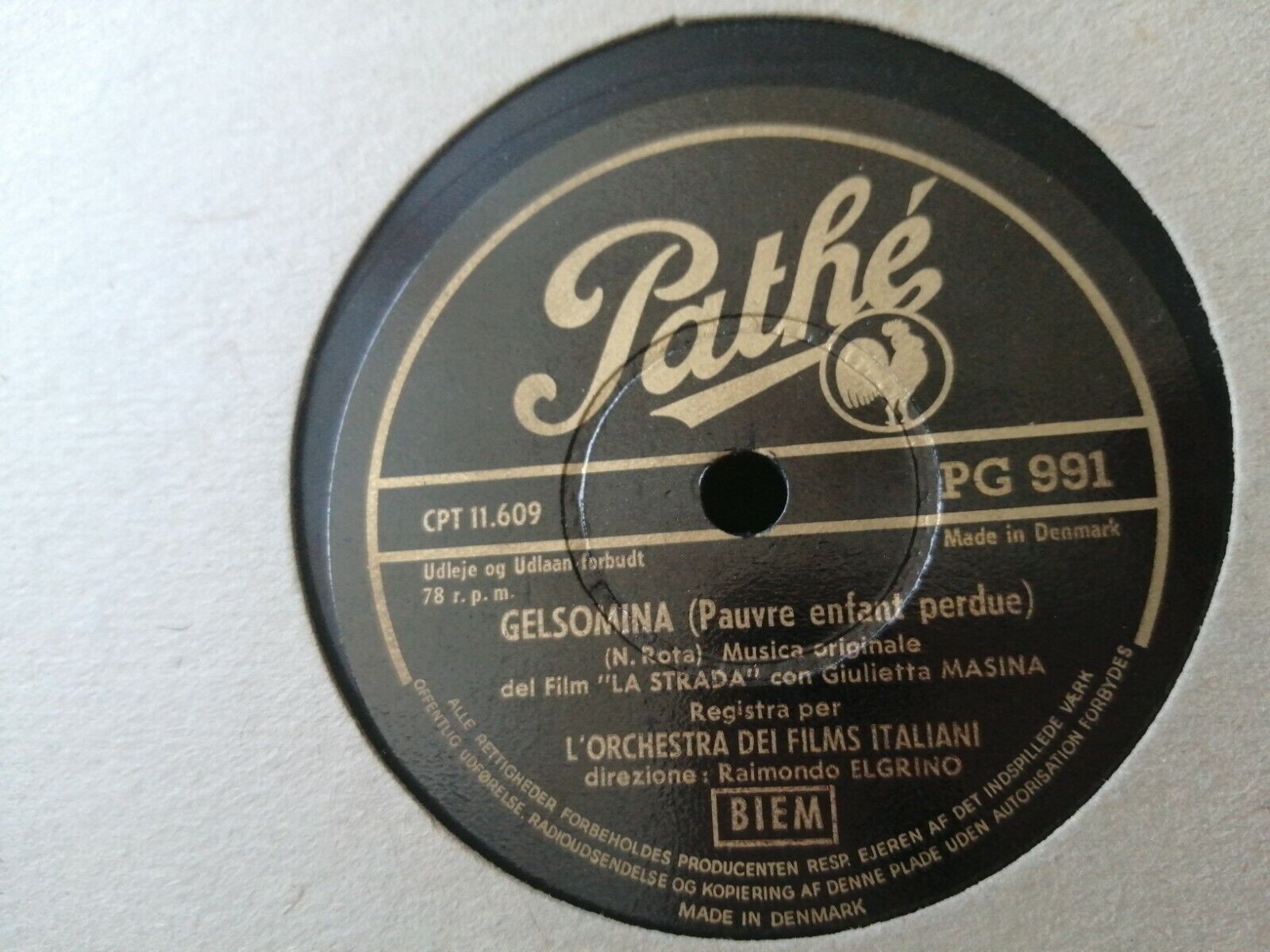 78 rpm shellacL'Orchestra Dei Films Italiani LA STRADA  Pathé PG 991 Good +