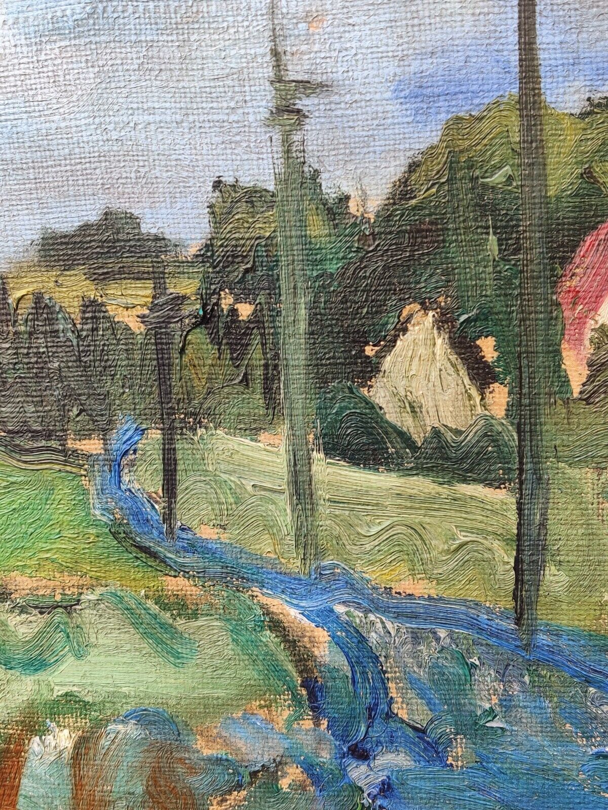 GREEN LANDSCAPE, original oil painting, low shipping.