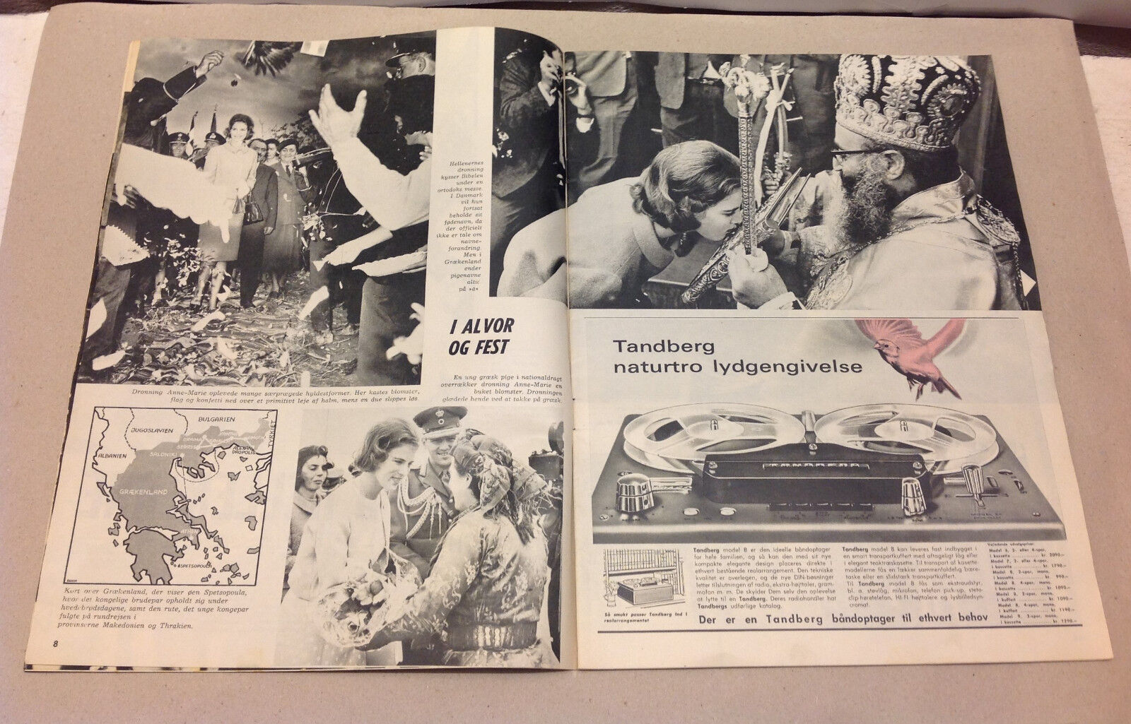 QUEEN ANNE-MARIE GREECE TRIP KING CONSTANTINE II VTG Magazine Billed-Bladet 1964