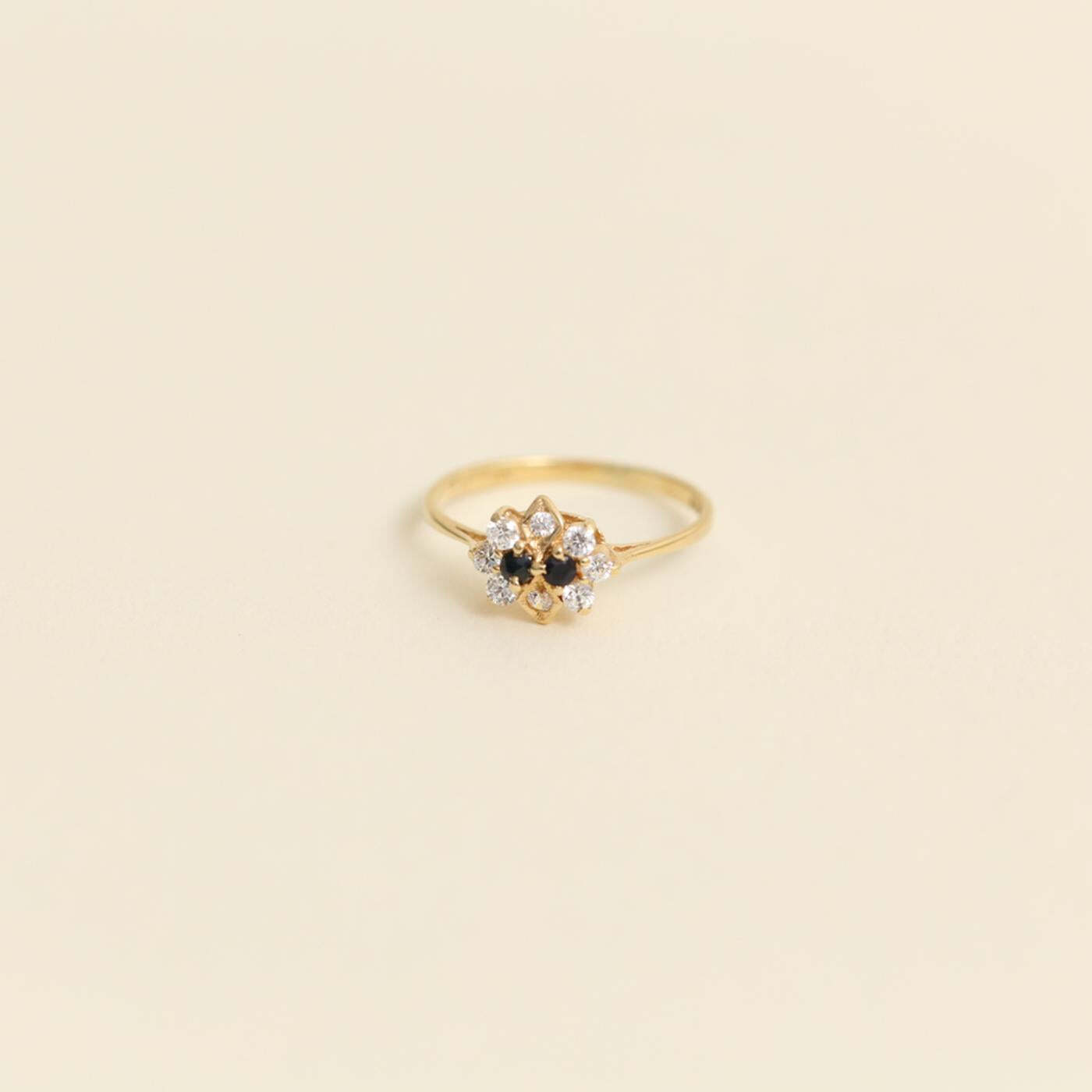 Ring with zircon and sapphire in 14K Gold size 4 | Vintage Solid Gold