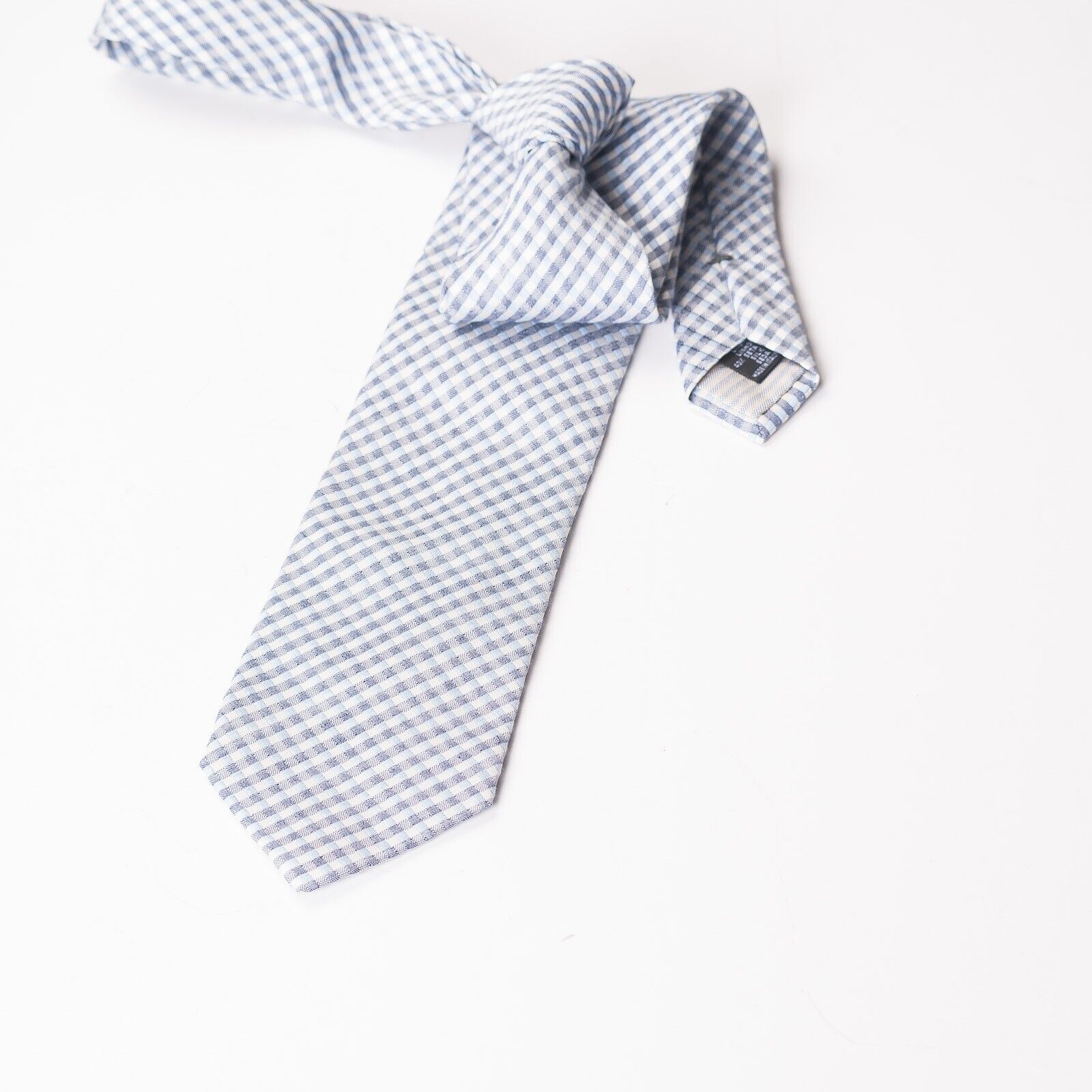 ETON Blue Check Linen Silk Tie Italy Made