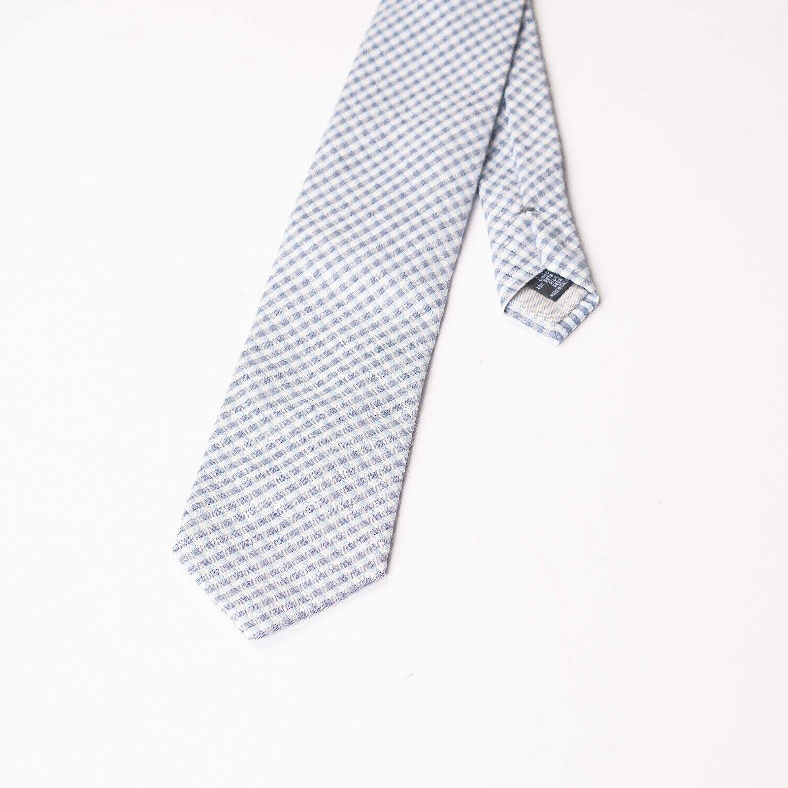 ETON Blue Check Linen Silk Tie Italy Made