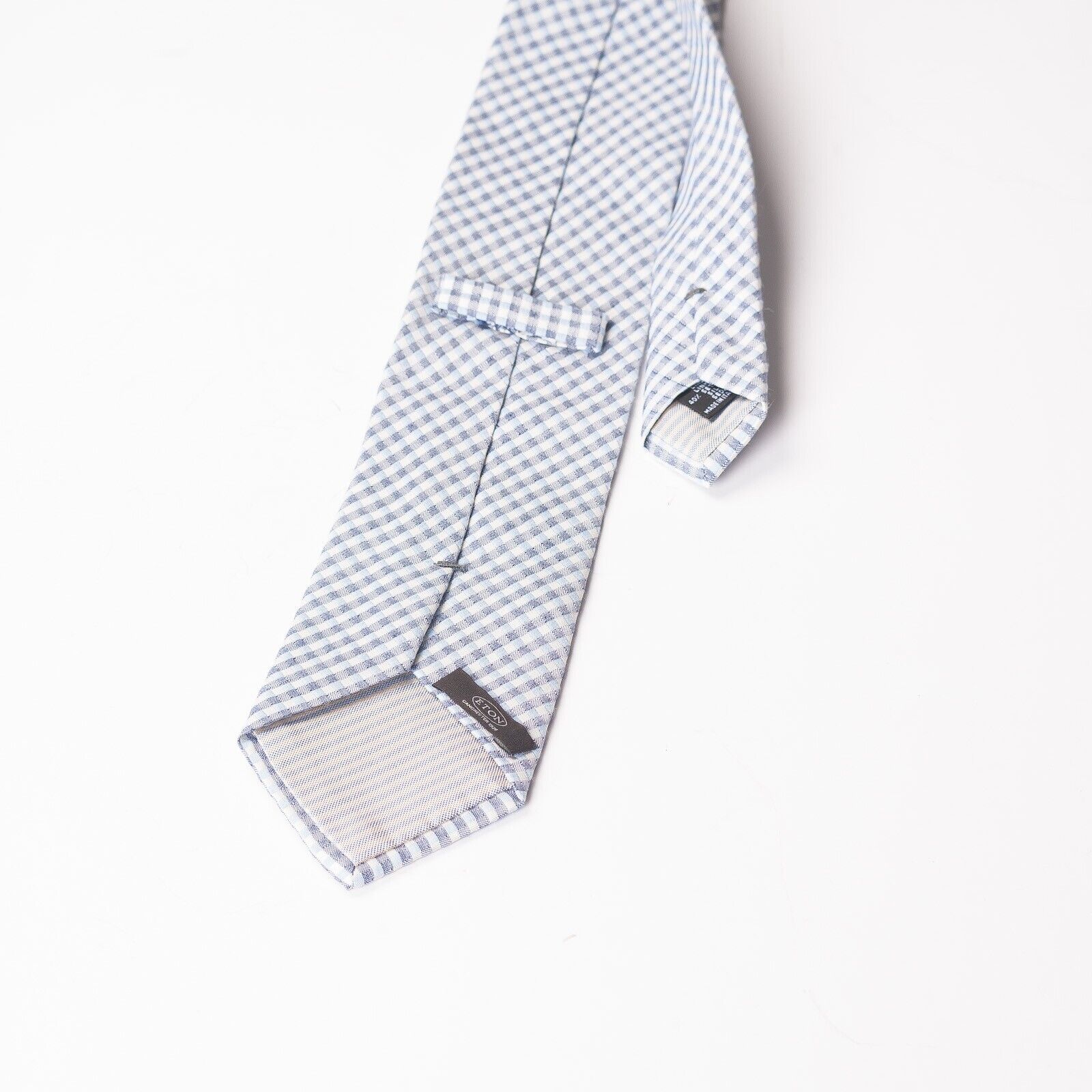 ETON Blue Check Linen Silk Tie Italy Made