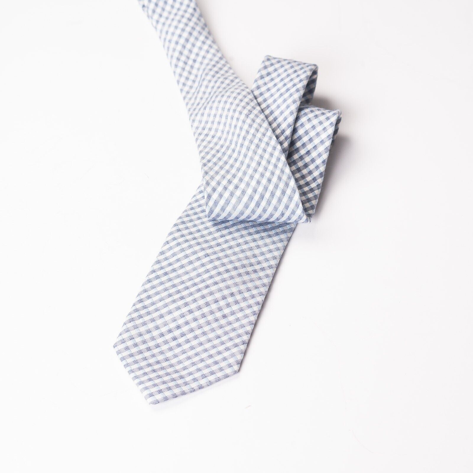 ETON Blue Check Linen Silk Tie Italy Made