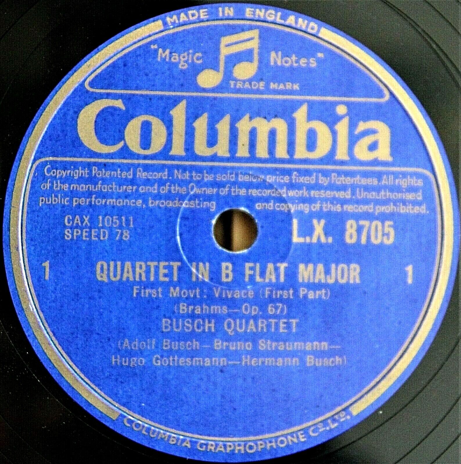 Busch SQ Brahms (Quartet op 67) Col LX 8705-9 (5) NM(-)