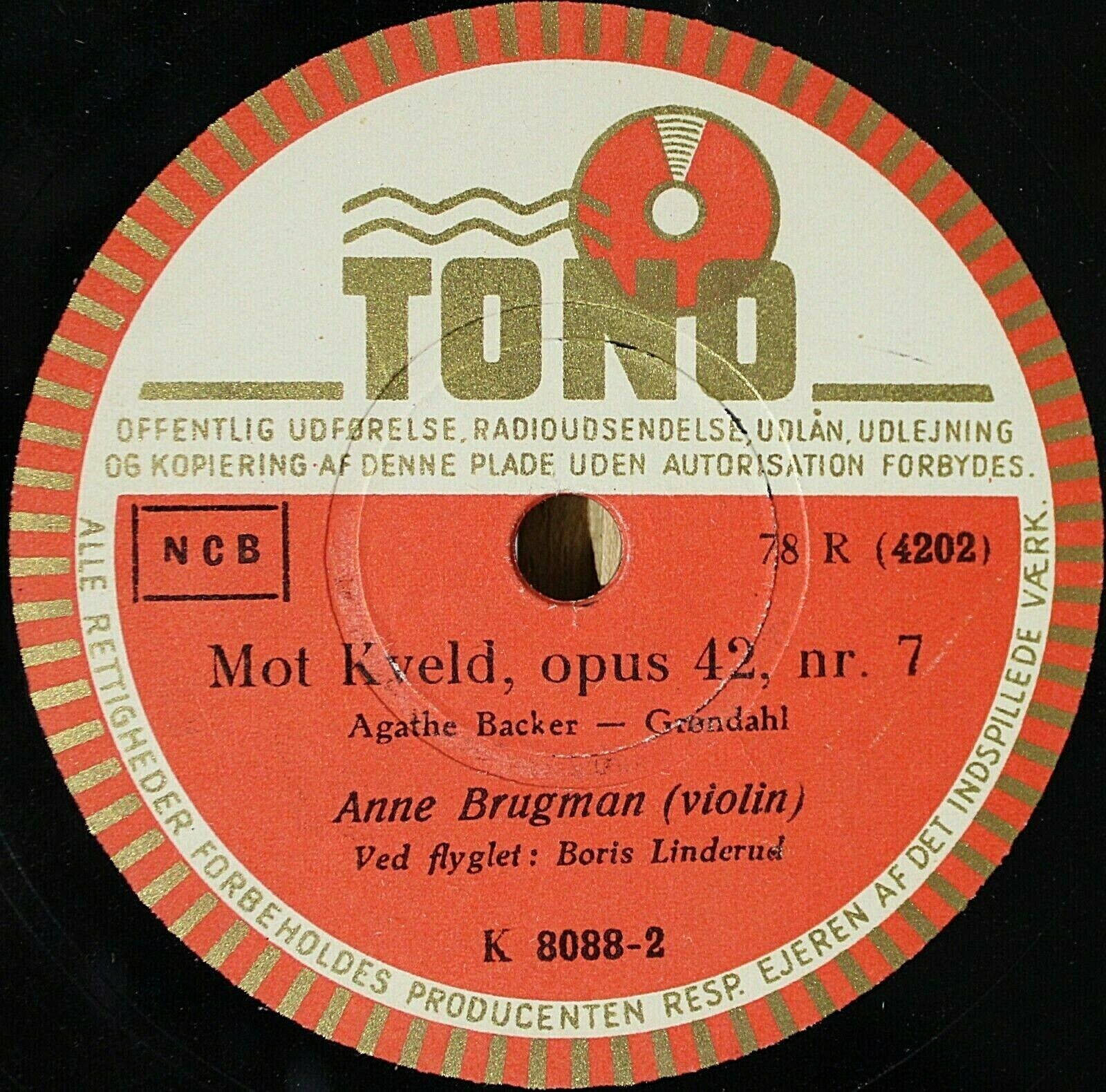 Brugman Backer-Grøndahl (Mot Kveld)+Henriques (Vuggesang) Tono K 8088 NM(-)