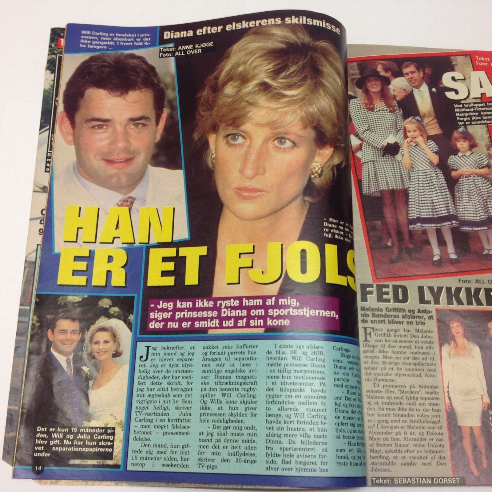 Princess Diana Lady Di Will Carling Affair Danish Magazine 1995 "Se og Hoer"