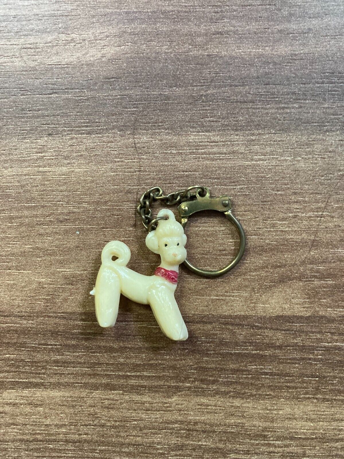 Vintage Plastic Poodle Dog Keychain Ring Retro Cute Animal Key Holder