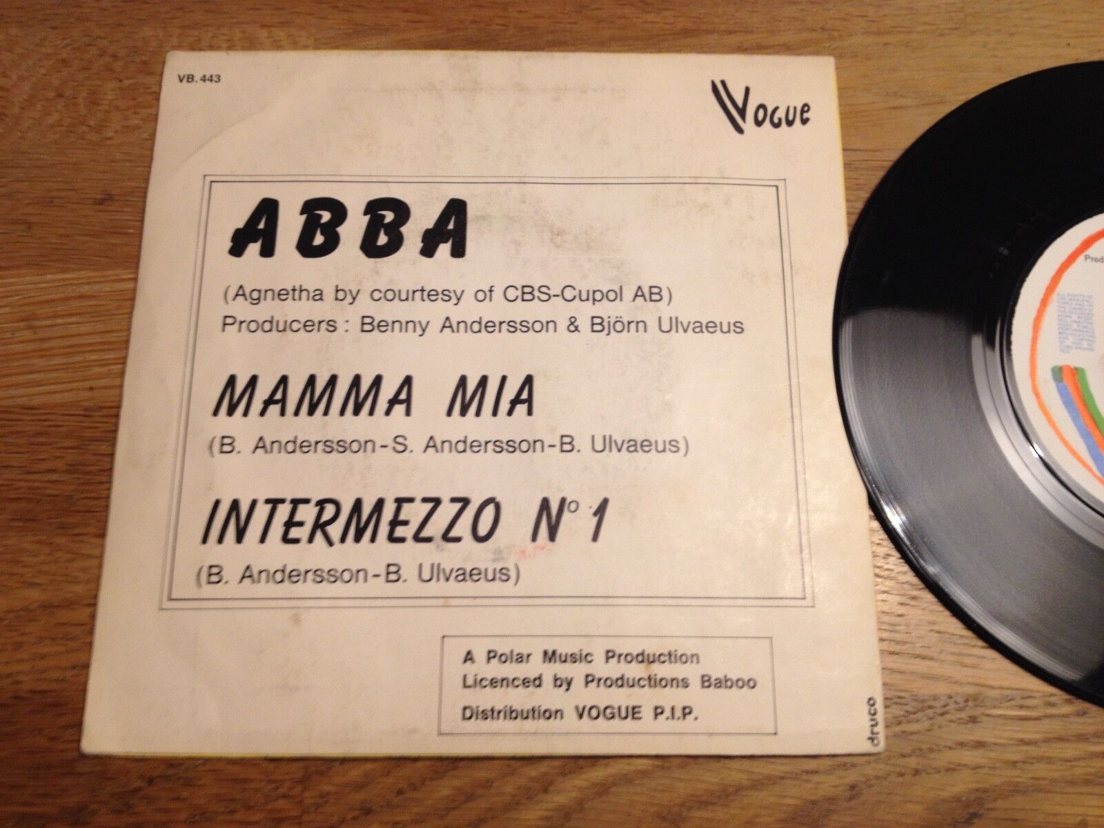 ABBA "MAMMA MIA / INTERMEZZO NO 1" 1975 VOGUE VB 443 SABAM RARE FRENCH PRESSING*