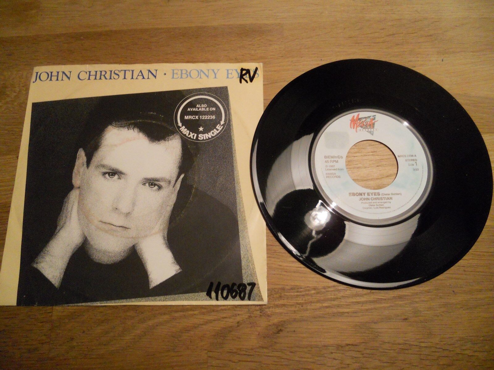 JOHN CHRISTIAN EBONY EYES  RARE DANISH 7 INCH VINYL MEGA RECORDS NCB DANISH USED