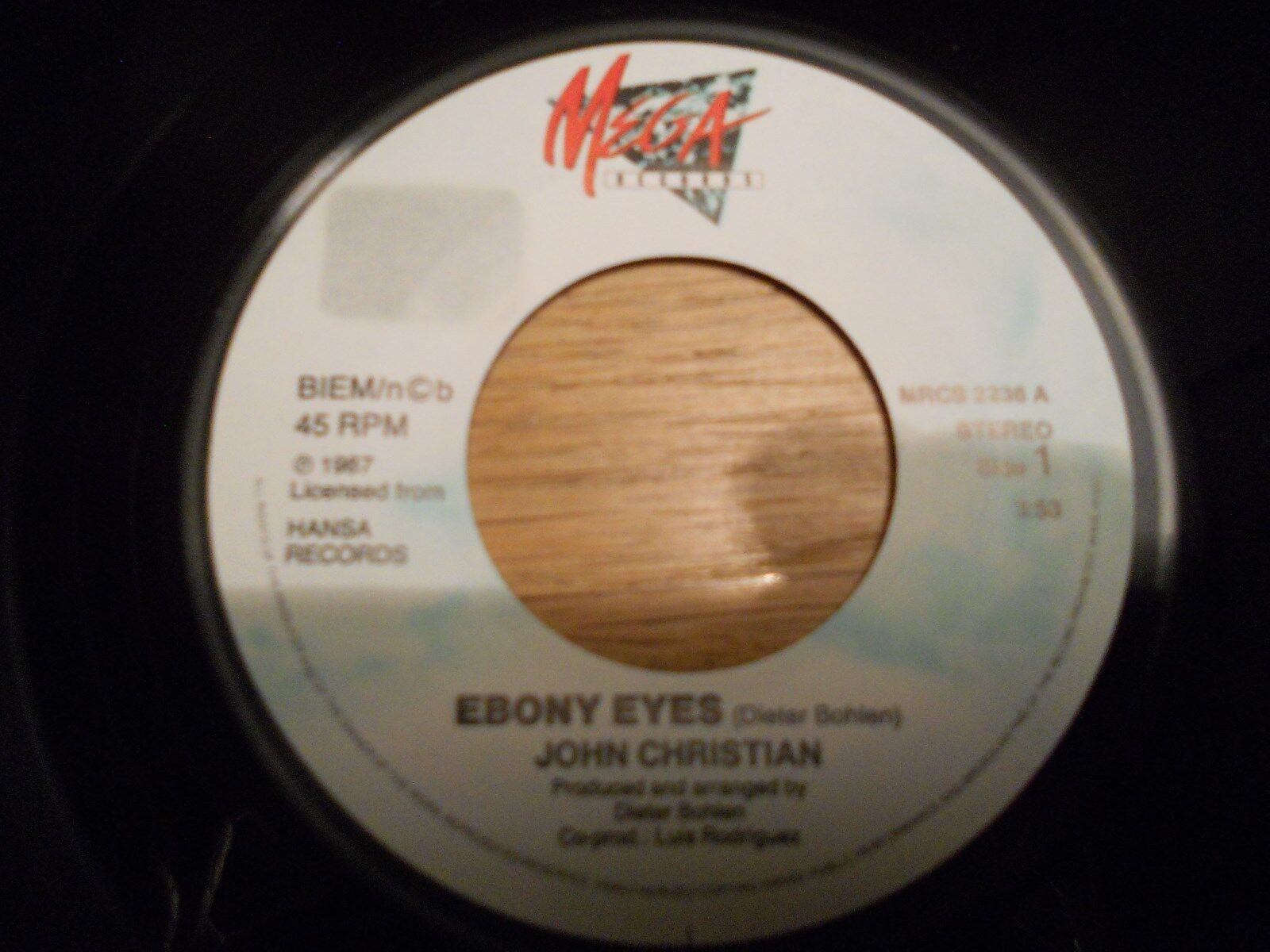 JOHN CHRISTIAN EBONY EYES  RARE DANISH 7 INCH VINYL MEGA RECORDS NCB DANISH USED