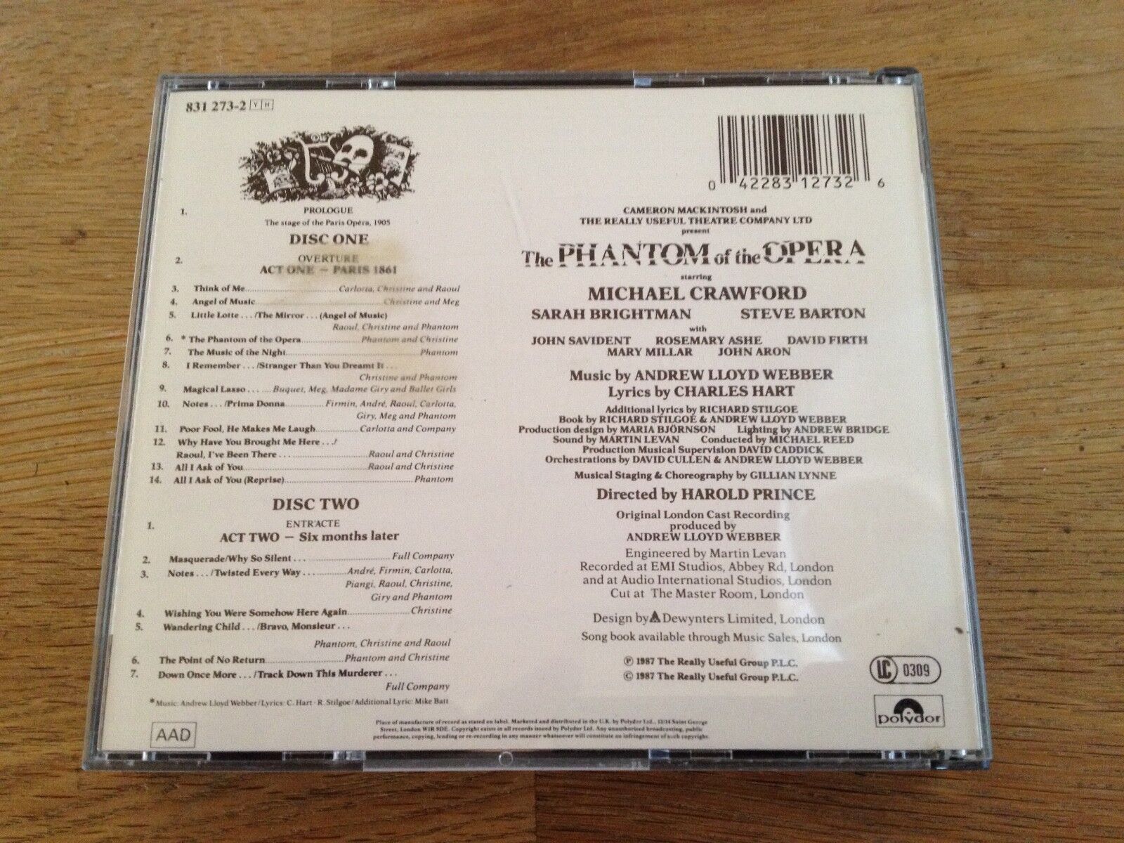 THE PHANTOM OF THE OPERA 2 X CD SET POLYDOR 1 PRESSING 1987 831274 RARE 2 X CDS