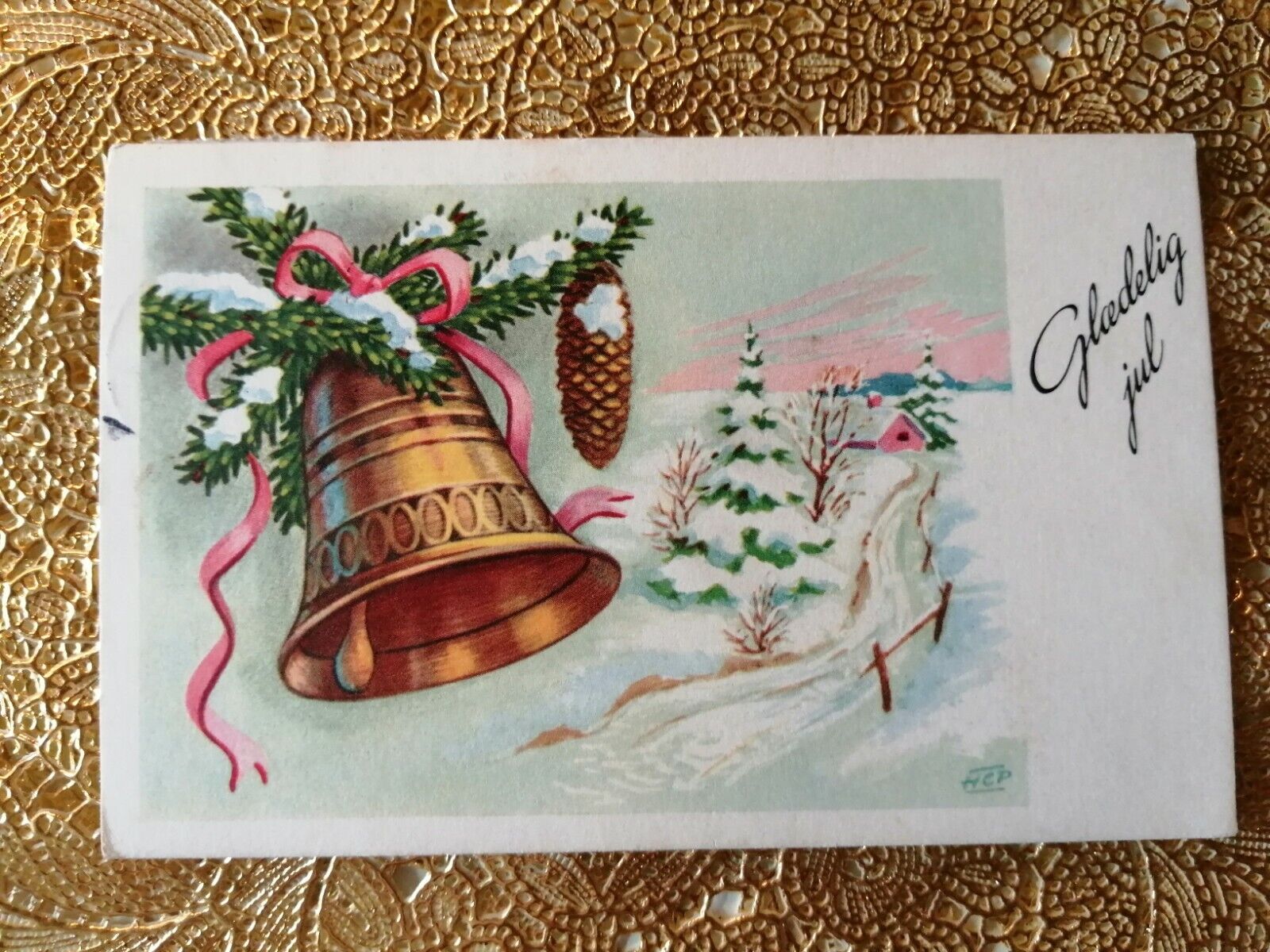 Vintage and collectible Danish Christmas card.Posted in 1956 . ( No. 2 x )