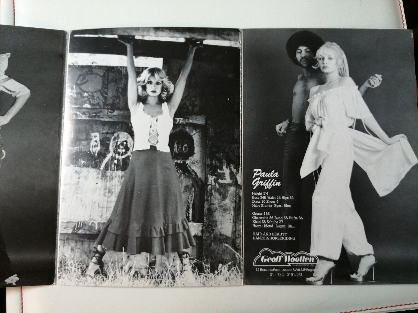 Vintage  English  model comp card from 1970s/1980sPaula Griffin