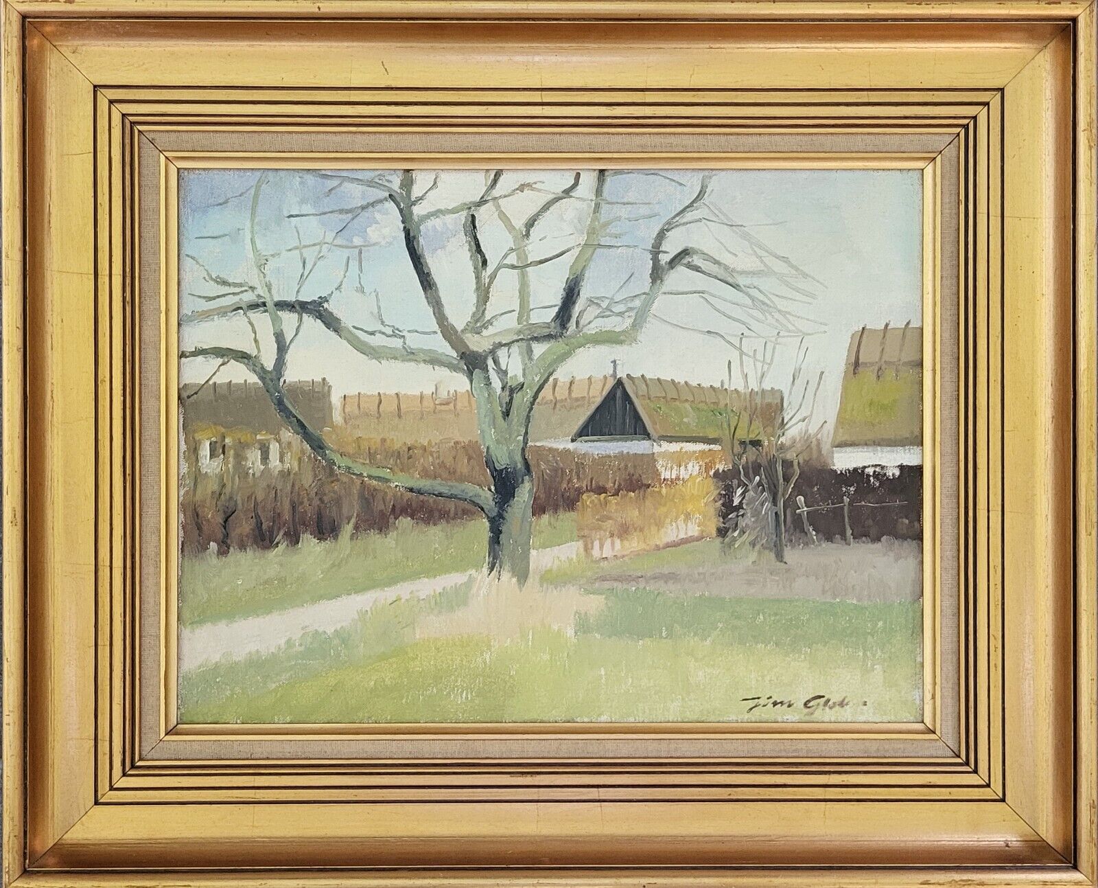 Oil painting Jorn Glob(1913-1988): ”Farming village”