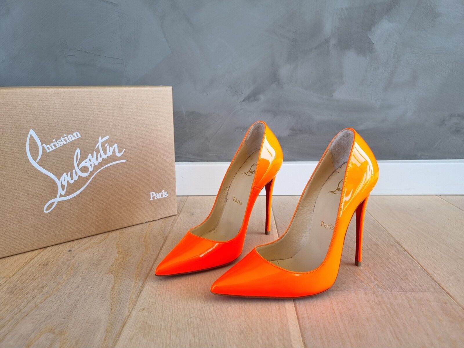 **Christian Louboutin** Orange Patent Leather So Kate Pumps Heels Sz 36