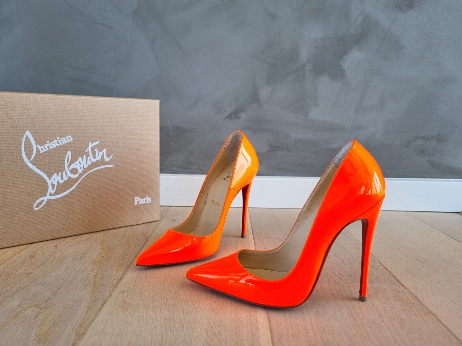 **Christian Louboutin** Orange Patent Leather So Kate Pumps Heels Sz 36