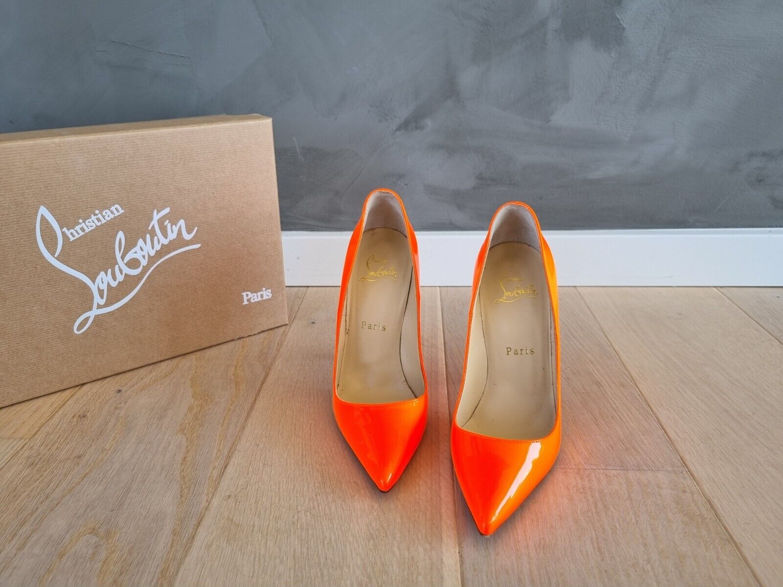 **Christian Louboutin** Orange Patent Leather So Kate Pumps Heels Sz 36