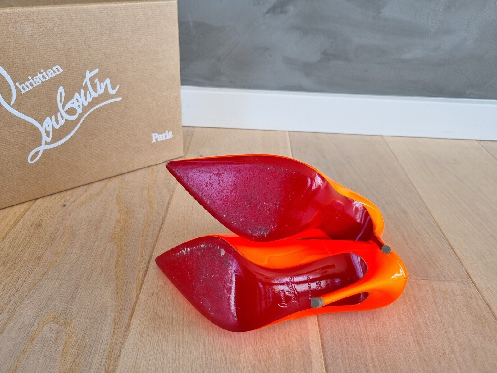 **Christian Louboutin** Orange Patent Leather So Kate Pumps Heels Sz 36