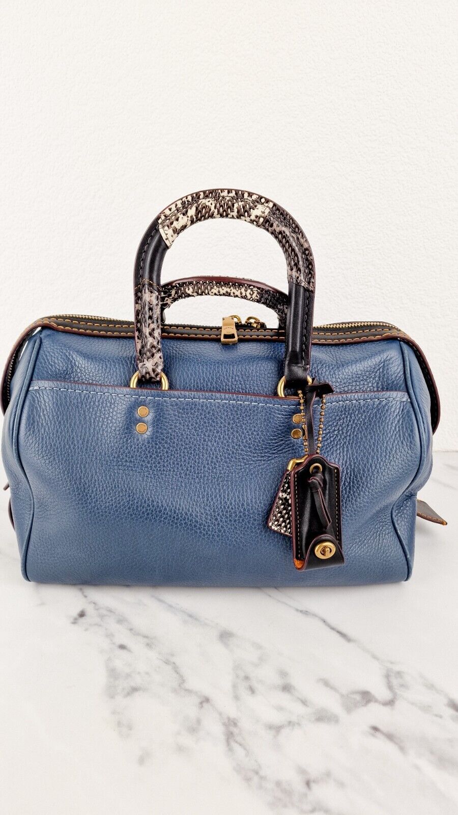 Coach 1941 Rogue Satchel Dark Denim Blue Patchwork Snakeskin Colorblock 58690